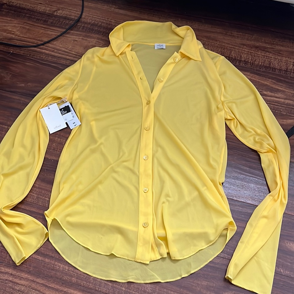 Aritzia Wilfred yellow mesh long sleeve